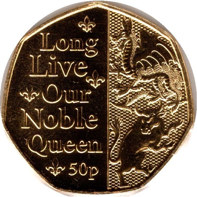 Isle of Man 50 Pence - Elizabeth II Platinum Jubilee - Long Live Our Noble Queen; Gold Plated