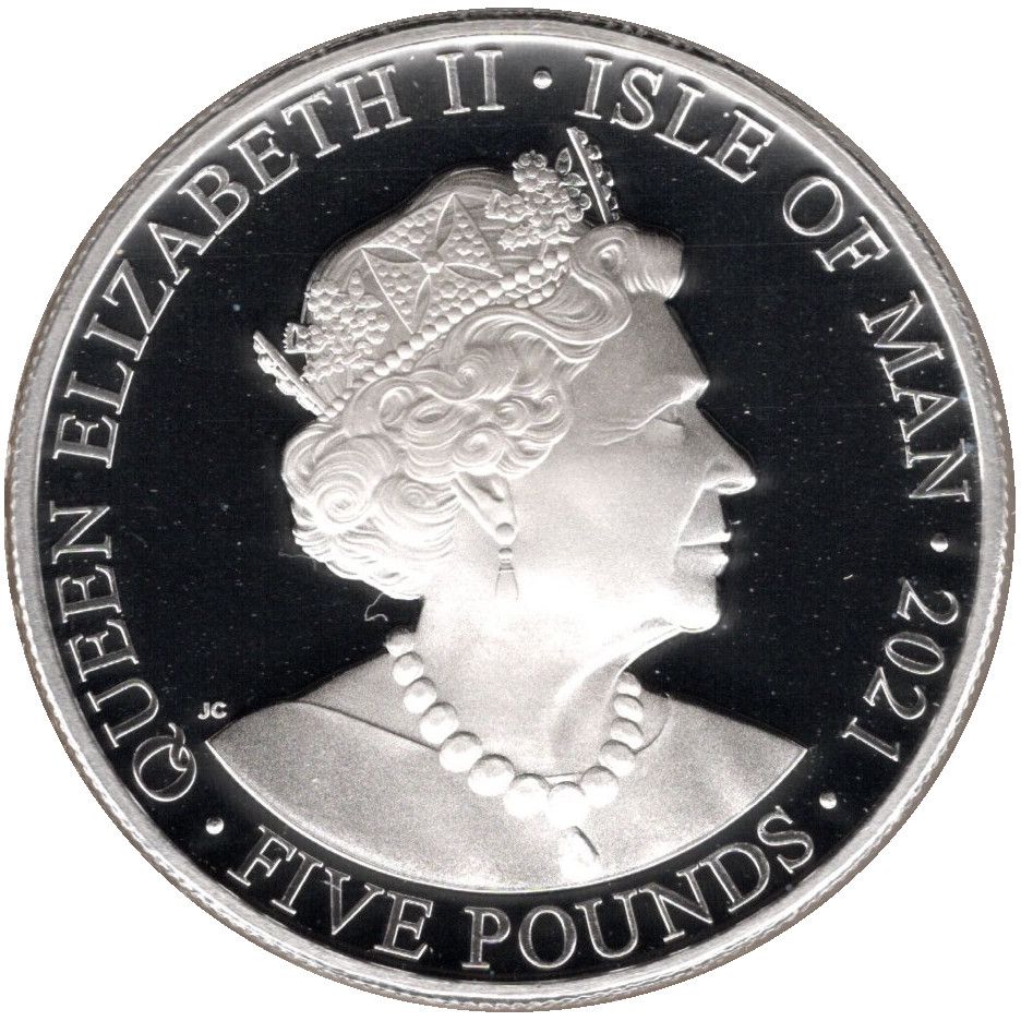 Isle of Man 5 Pounds - Elizabeth II 10th Wedding Anniversary William and Kate; Silver Proof obverse
