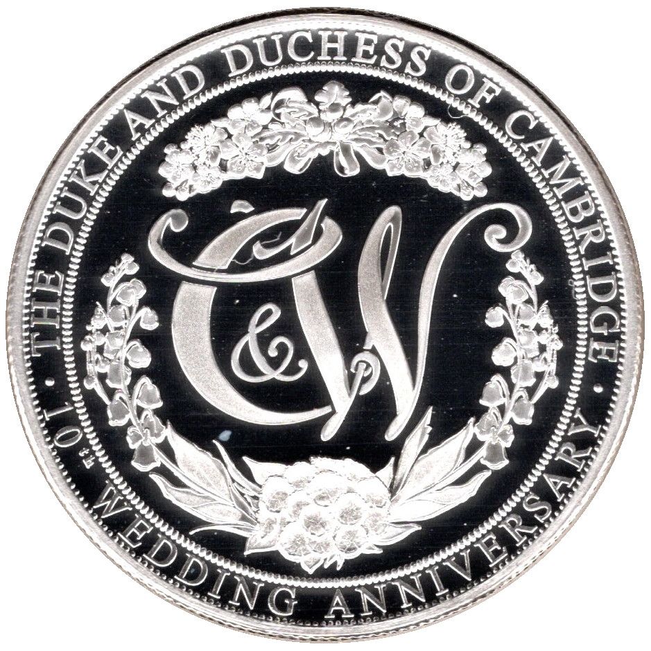 Isle of Man 5 Pounds - Elizabeth II 10th Wedding Anniversary William and Kate; Silver Proof