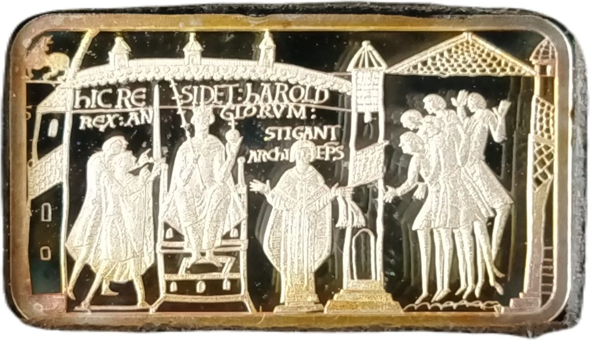 Jersey 50 Pence - Elizabeth II Bayeux Tapestry - 3 Harold King and Archbishop Stigand