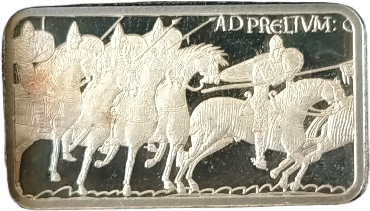 Jersey 50 Pence - Elizabeth II Bayeux Tapestry - 8 Knights have left Hastings reverse
