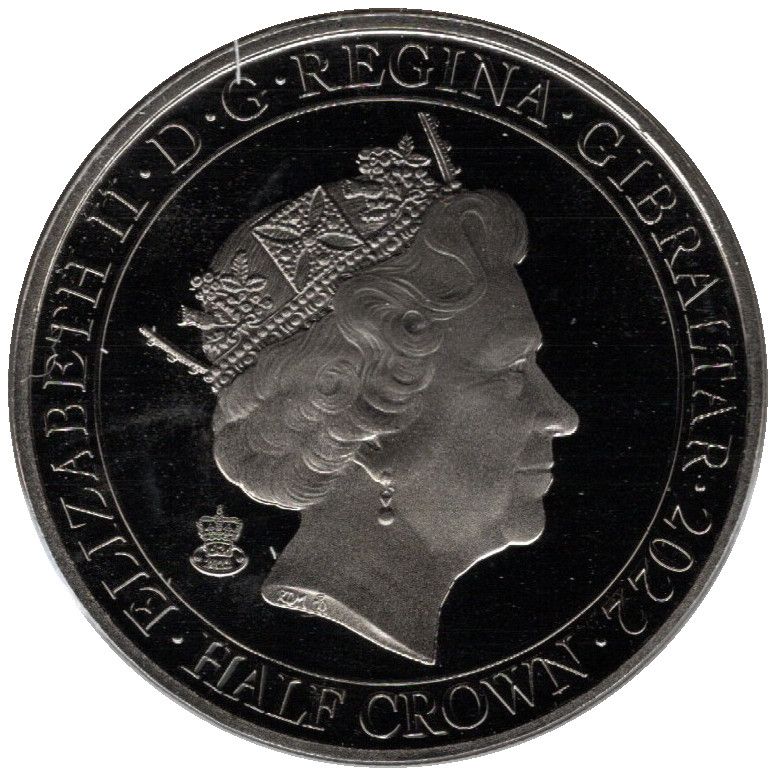 Gibraltar ½ Crown In the name of Elizabeth II; Devoted to Your Service; Black Gold Plated obverse