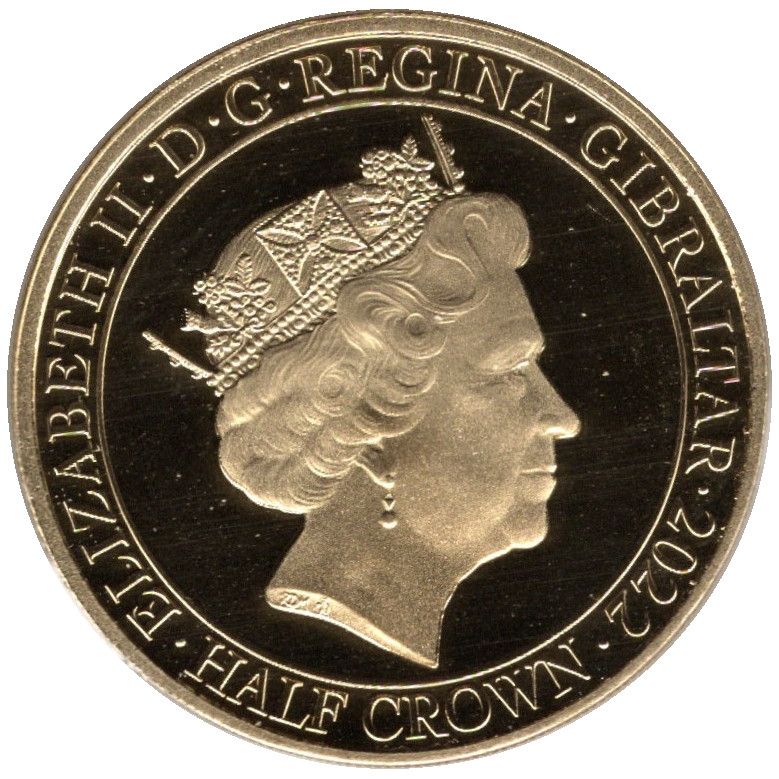 Gibraltar ½ Crown - Elizabeth II Platinum Jubilee; Gold Plated obverse