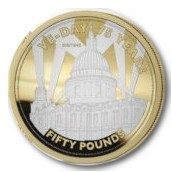 Alderney 50 Pounds - Elizabeth II VE Day obverse
