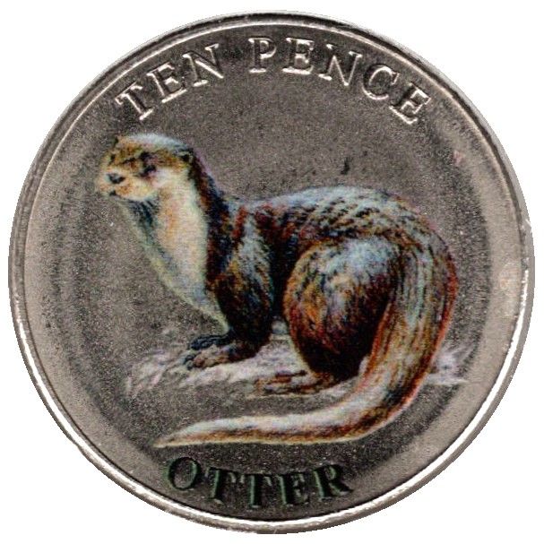 Guernsey 10 Pence - Elizabeth II Otter; Colourised reverse