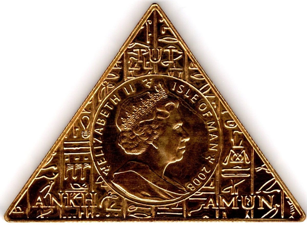 Isle of Man 1 Crown - Elizabeth II Tutankhamun - Death Mask; Gold Plated obverse