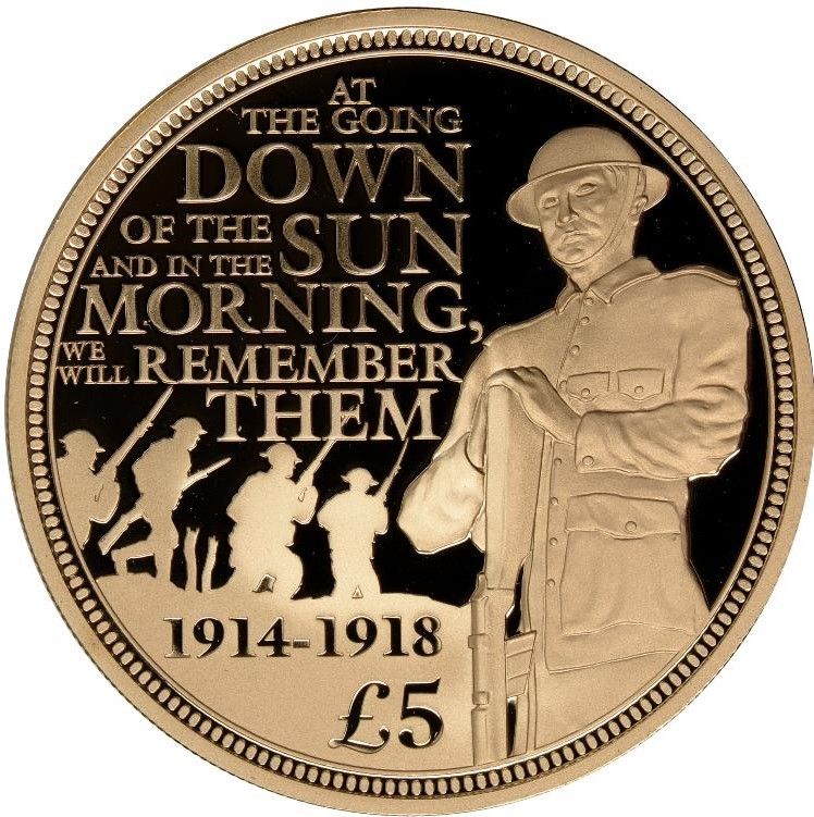 Guernsey 5 Pounds - Elizabeth II Great War; Gold Proof