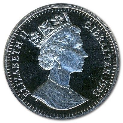 Gibraltar 2 Crowns - Elizabeth II Japanese Royal Wedding - Peacocks in profil; Silver Proof obverse