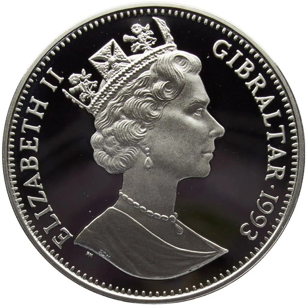 Gibraltar 1 Crown - Elizabeth II Bobsledding; Silver Proof obverse