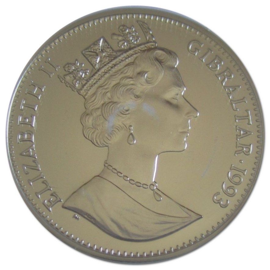 Gibraltar 1 Crown - Elizabeth II Skiing; Silver Proof obverse