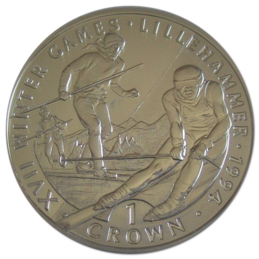 Gibraltar 1 Crown - Elizabeth II Skiing; Silver Proof reverse