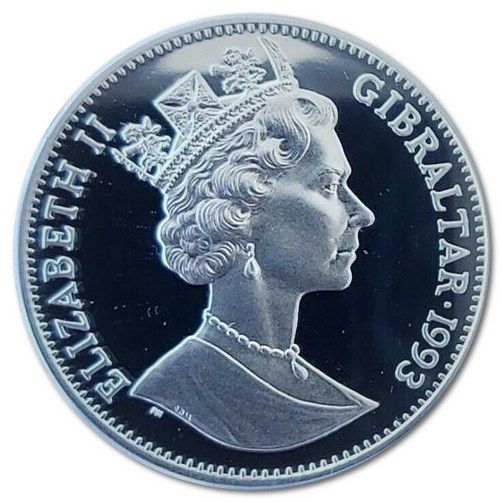 Gibraltar 1 Crown - Elizabeth II Cetiosaurus; Silver Proof obverse