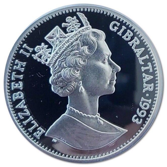 Gibraltar 1 Crown - Elizabeth II Stegosaurus; Silver Proof obverse