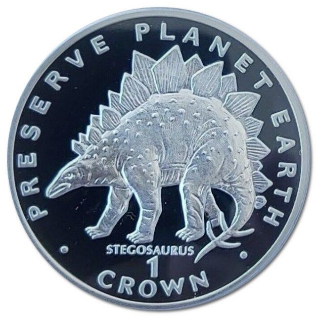 Gibraltar 1 Crown - Elizabeth II Stegosaurus; Silver Proof reverse