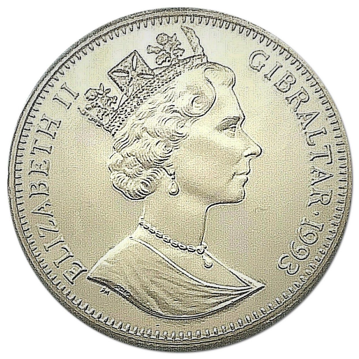 Gibraltar 1 Crown - Elizabeth II International Friendship China; Silver Proof obverse