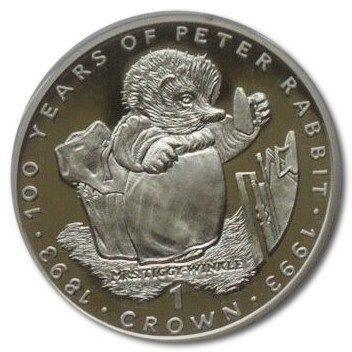 Gibraltar 1 Crown - Elizabeth II Mrs. Tiggy Winkle; Silver Proof reverse