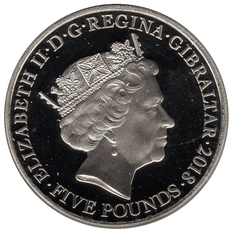 Gibraltar 5 Pounds - Elizabeth II The Legend of Saint George; Colourised obverse