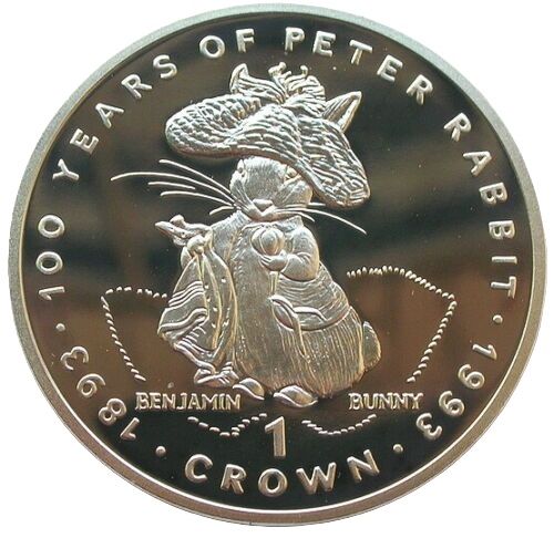 Gibraltar 1 Crown - Elizabeth II Benjamin Bunny; Silver Proof reverse