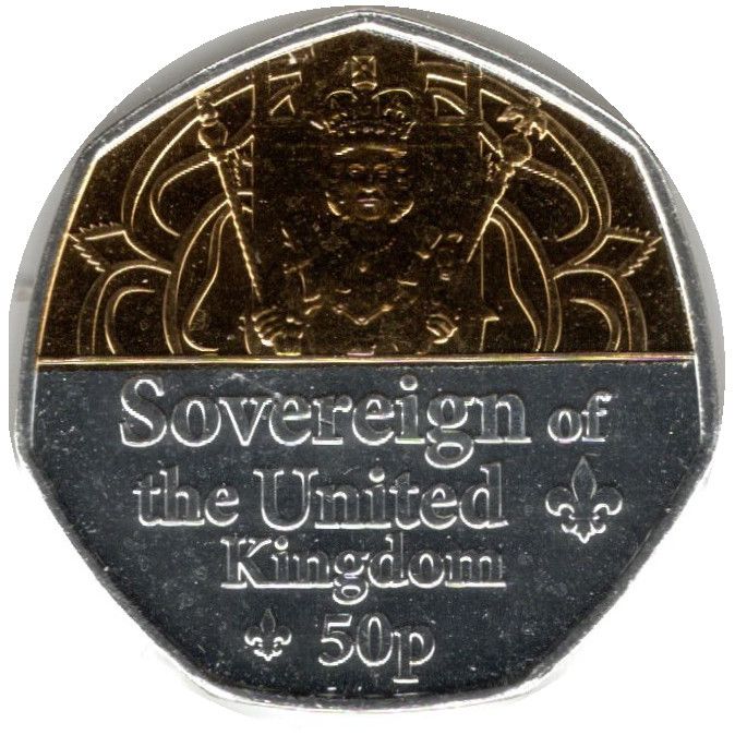 Guernsey 50 Pence - Elizabeth II Sovereign of the United Kingdom; Silver and Gold Plated reverse