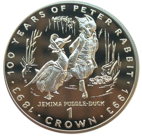 Gibraltar 1 Crown - Elizabeth II Jemima Puddle-Duck; Silver Proof reverse