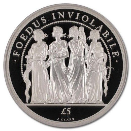 Alderney 5 Pounds - Elizabeth II Platinum Jubilee - Four Graces