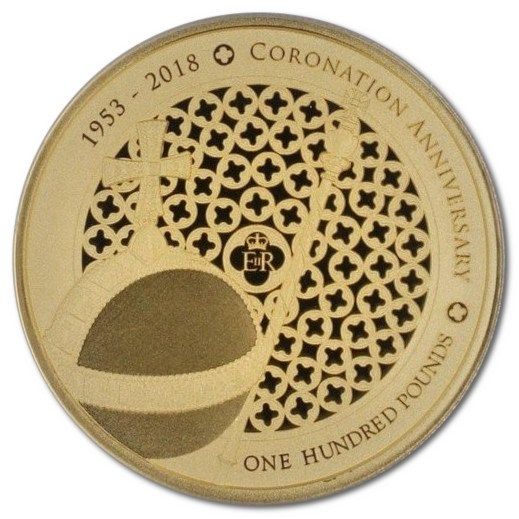 Alderney 100 Pounds - Elizabeth II Sapphire Coronation Jubilee - Orb and Sceptre