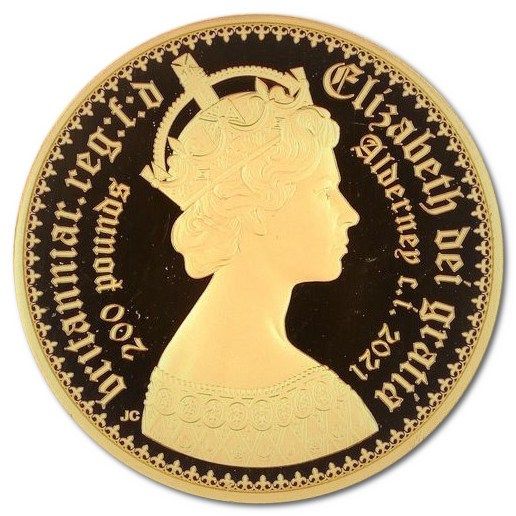 Alderney 200 Pounds - Elizabeth II Gothic - Quartered Arms obverse