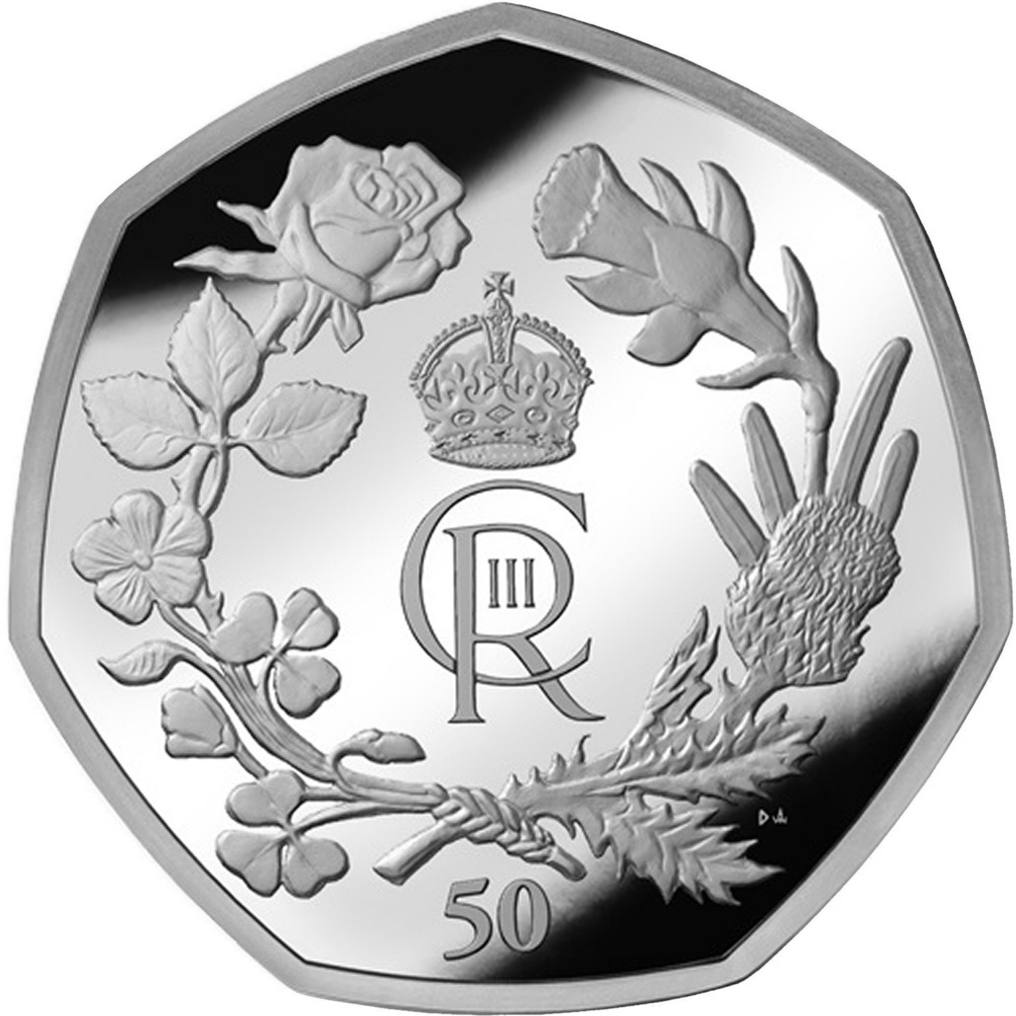 British Antarctic Territory 50 Pence - Charles III Royal cypher reverse
