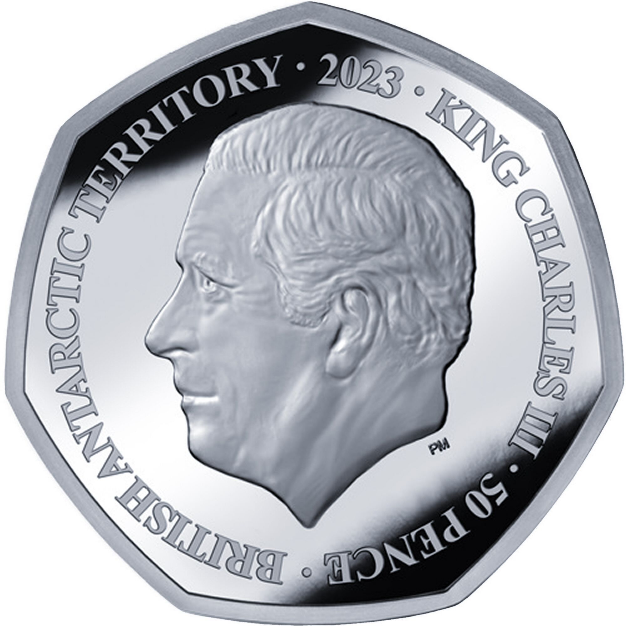 British Antarctic Territory 50 Pence - Charles III Royal cypher; Silver obverse