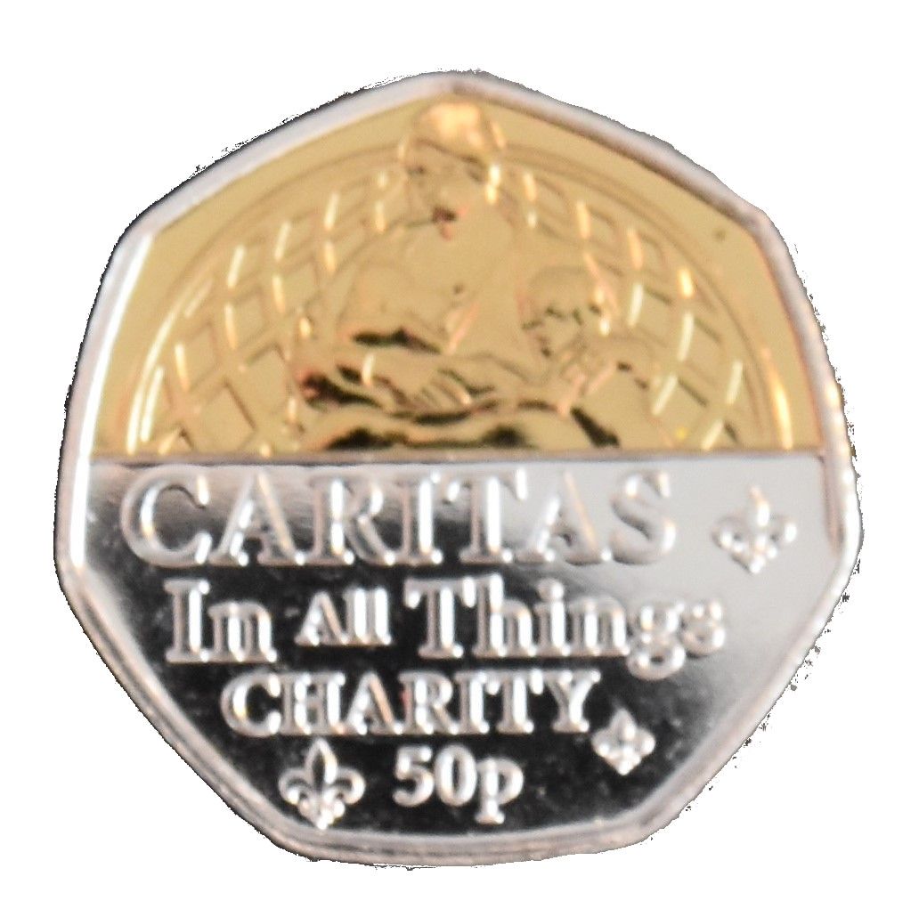 Jersey 50 Pence - Elizabeth II Platinum Jubillee - Caritas; Silver-gold plated reverse