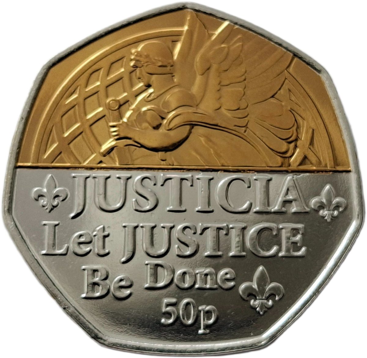 Jersey 50 Pence - Elizabeth II Platinum Jubilee - Justicia; Silver-gold plated reverse