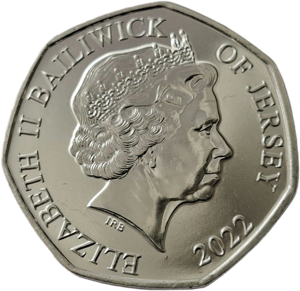 Jersey 50 Pence - Elizabeth II Platinum Jubillee - Veritas; Silver-gold plated obverse