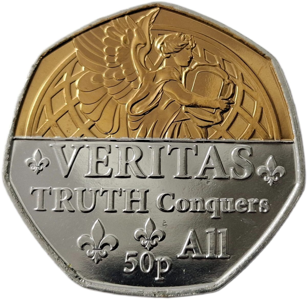 Jersey 50 Pence - Elizabeth II Platinum Jubillee - Veritas; Silver-gold plated reverse