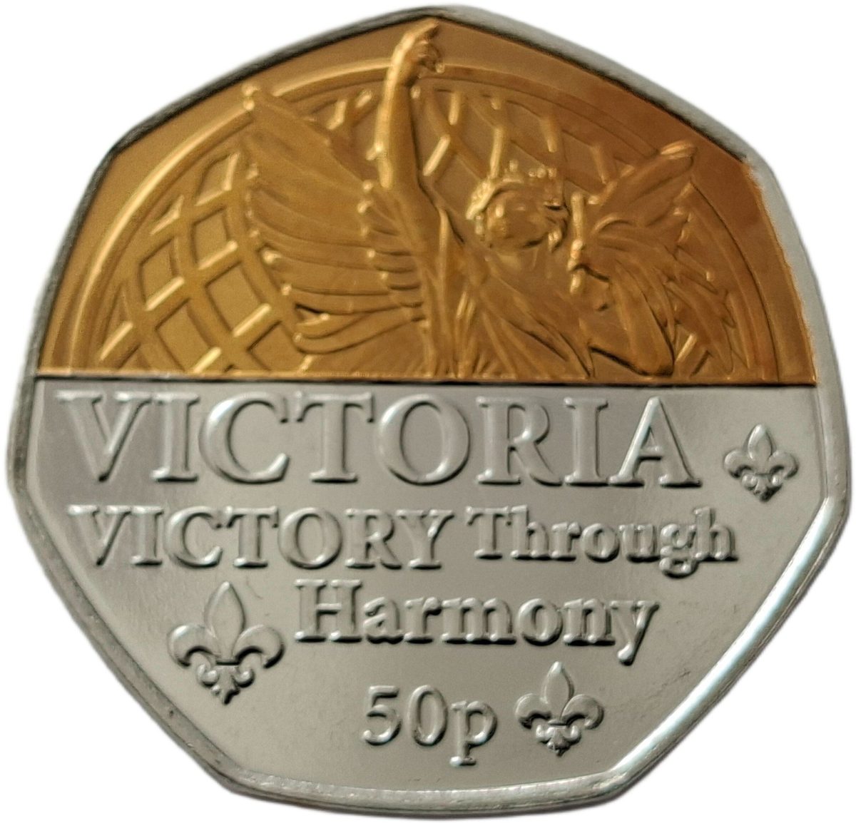 Jersey 50 Pence - Elizabeth II Platinum Jubilee - Victoria; Silver-gold plated reverse