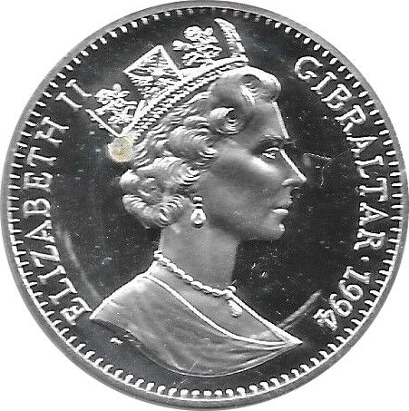 Gibraltar 1 Crown - Elizabeth II 3 players running with ball; Silver Proof Issue obverse