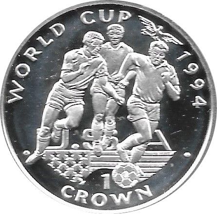 Gibraltar 1 Crown - Elizabeth II 3 players running with ball; Silver Proof Issue reverse