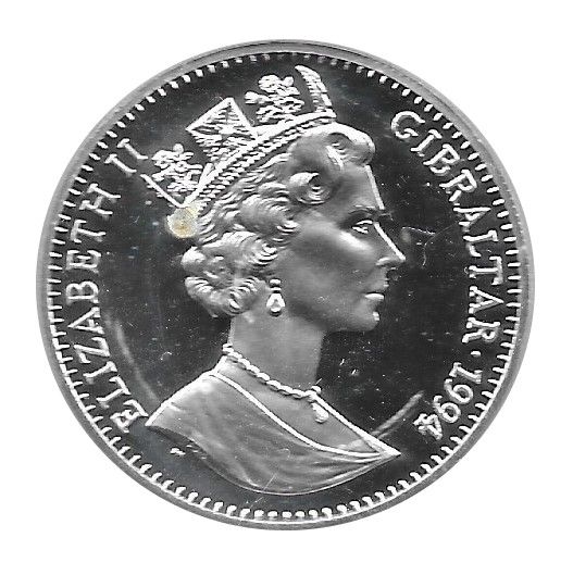 Gibraltar 1 Crown - Elizabeth II Player scoring under goalkeeper; Silver Proof obverse