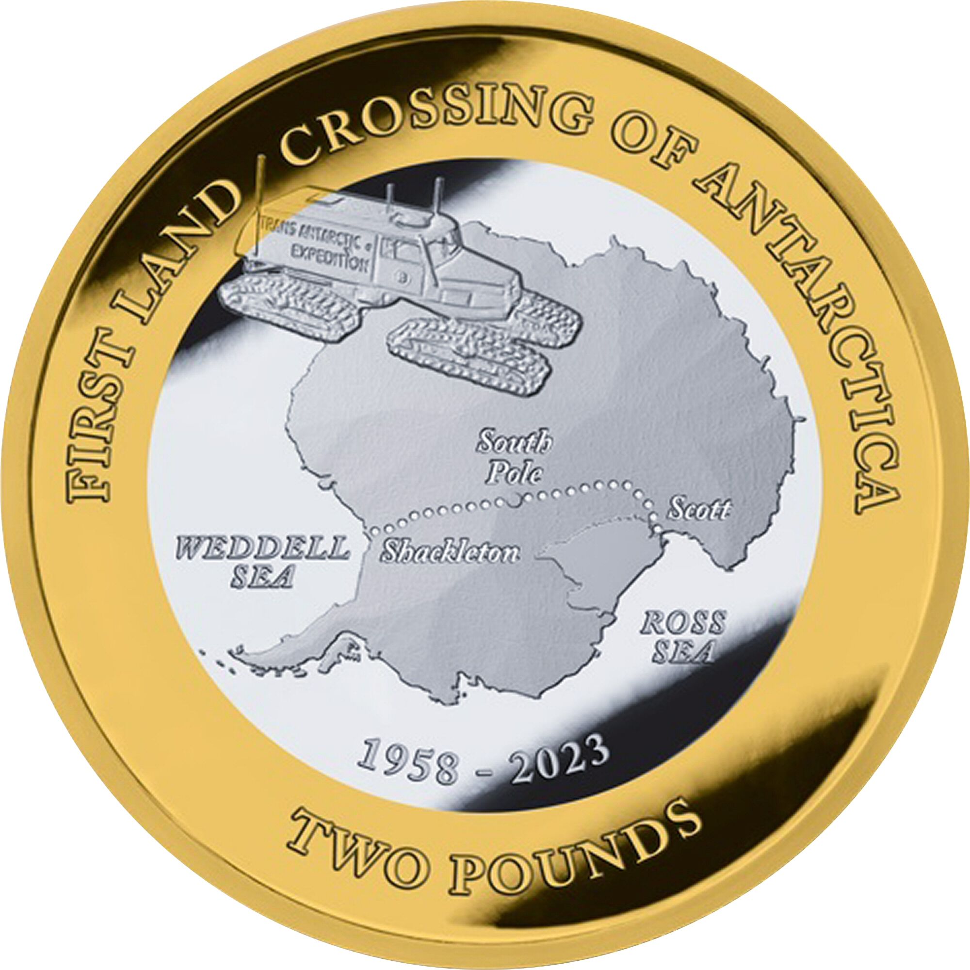 British Antarctic Territory 2 Pounds - Charles III First land crossing; Silver