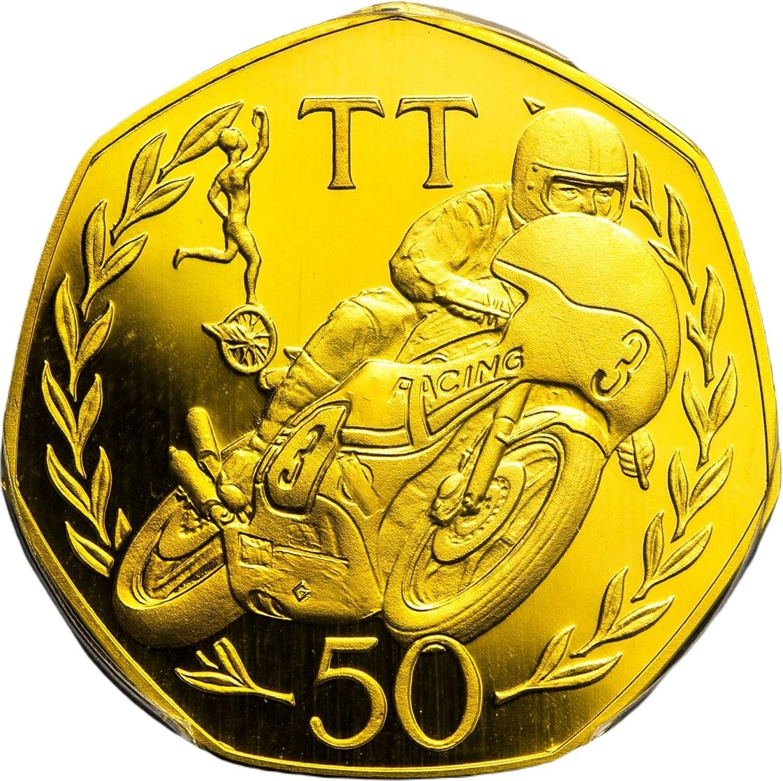 Isle of Man 50 Pence - Elizabeth II Tourist Trophy Motorcycle Races; Gold Proof