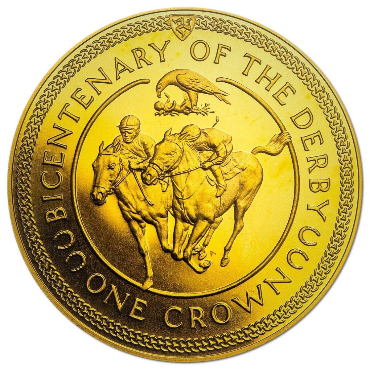 Isle of Man 1 Crown - Elizabeth II Derby; Gold Proof reverse