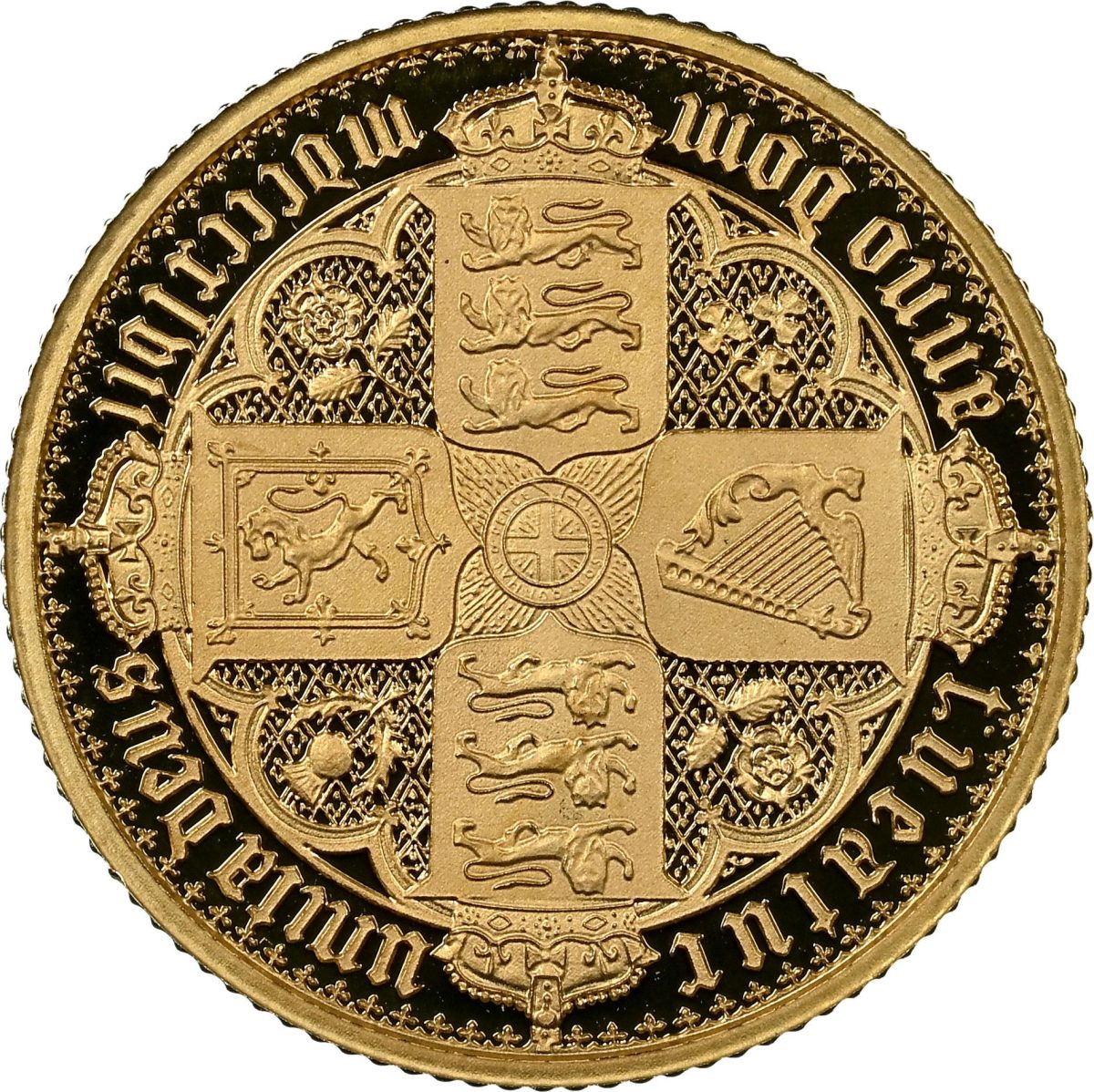 Alderney ¼ Sovereign - Elizabeth II Gothic - Quartered Arms; Gold Proof