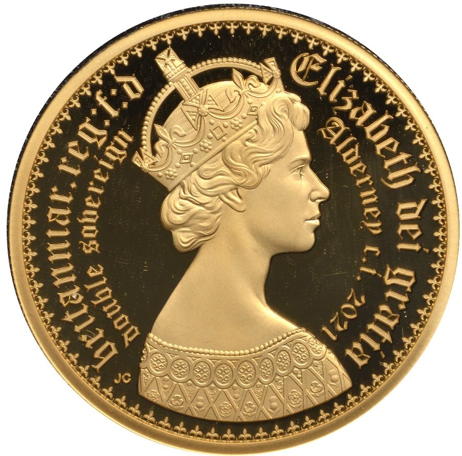 Alderney 2 Sovereigns - Elizabeth II Gothic - Quartered Arms; Gold Proof obverse