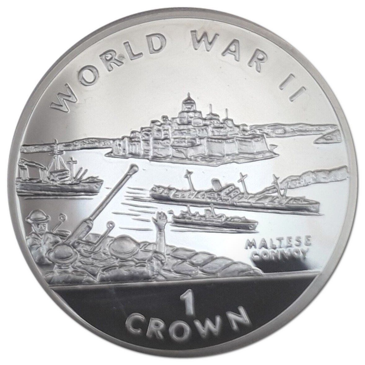 Gibraltar 1 Crown - Elizabeth II Maltese Convoys; Silver Proof reverse