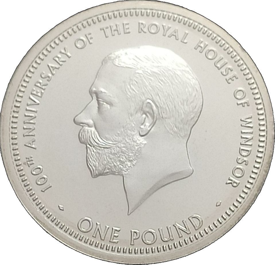 Tristan da Cunha 1 Pound - Elizabeth II House of Windsor centenary; George V