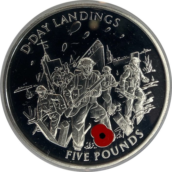 Gibraltar 5 Pounds - Elizabeth II D-Day Landings reverse