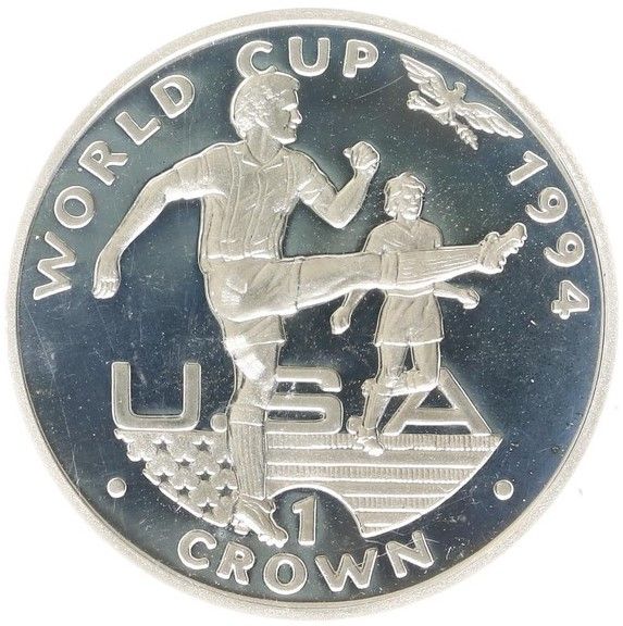 Gibraltar 1 Crown - Elizabeth II Player kicking; Silver Proof reverse