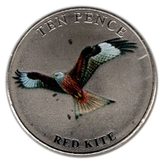 Guernsey 10 Pence - Elizabeth II Red Kite; Colourised reverse