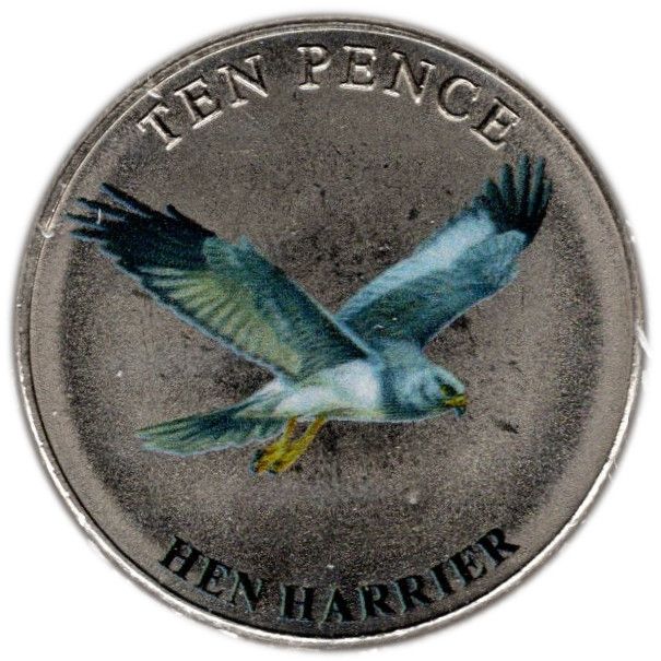 Guernsey 10 Pence - Elizabeth II Hen Harrier; Colourised reverse