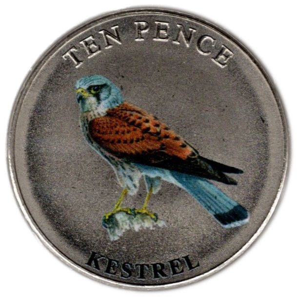 Guernsey 10 Pence - Elizabeth II Kestrel; Colourised reverse