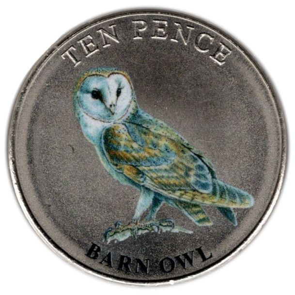 Guernsey 10 Pence - Elizabeth II Barn Owl; Colourised